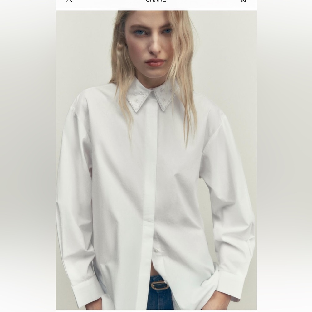 Zara poplin shirt with pearls